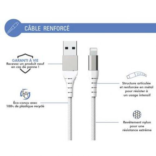 Force Power  Kabel USB A/Lightning 3m - 2.4A Blanc 