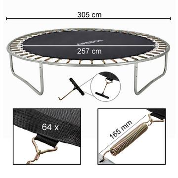 Sprungmatte Ø 257 cm für Trampoline mit Ø 305 cm, 165 mm Federn 54 Ösen
