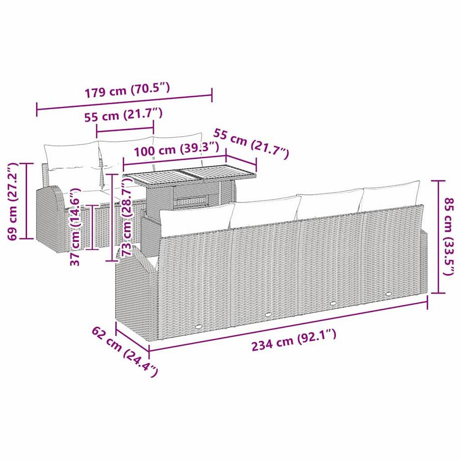 VidaXL Ensemble de canapé de jardin poly rattan  