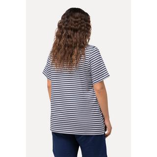 Ulla Popken  T-shirt a righe con palme, scollo a girocollo e mezze maniche 