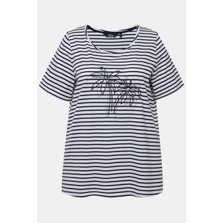 Ulla Popken  T-shirt a righe con palme, scollo a girocollo e mezze maniche 