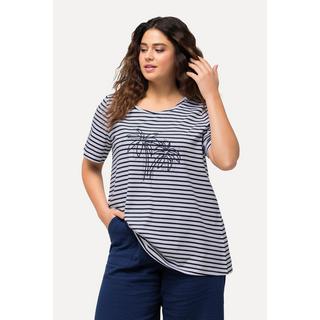 Ulla Popken  T-shirt a righe con palme, scollo a girocollo e mezze maniche 