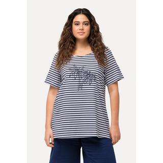 Ulla Popken  T-shirt a righe con palme, scollo a girocollo e mezze maniche 