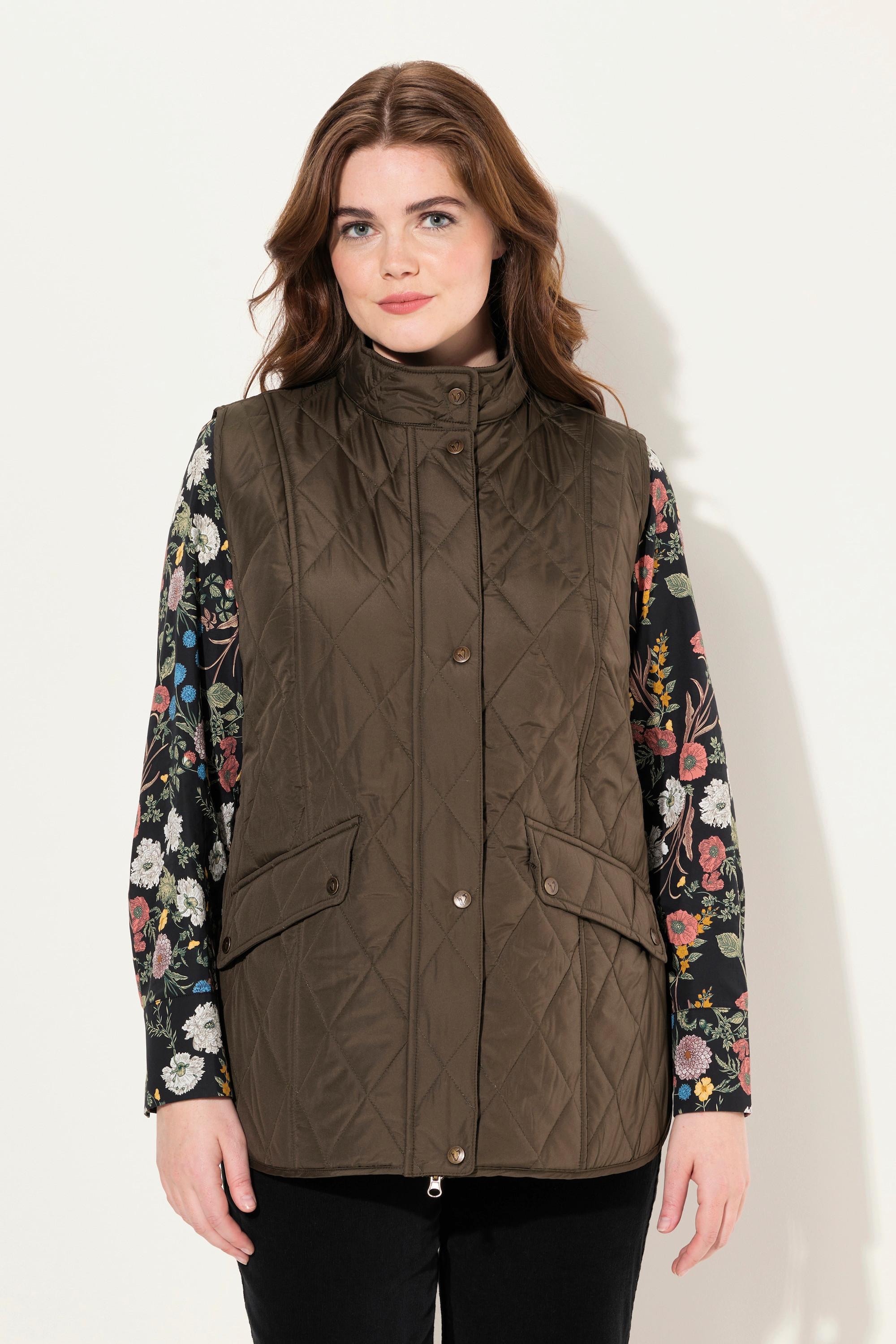 Ulla Popken Gilet Matelassé Déperlant Doublure Faisans Sans Manches  