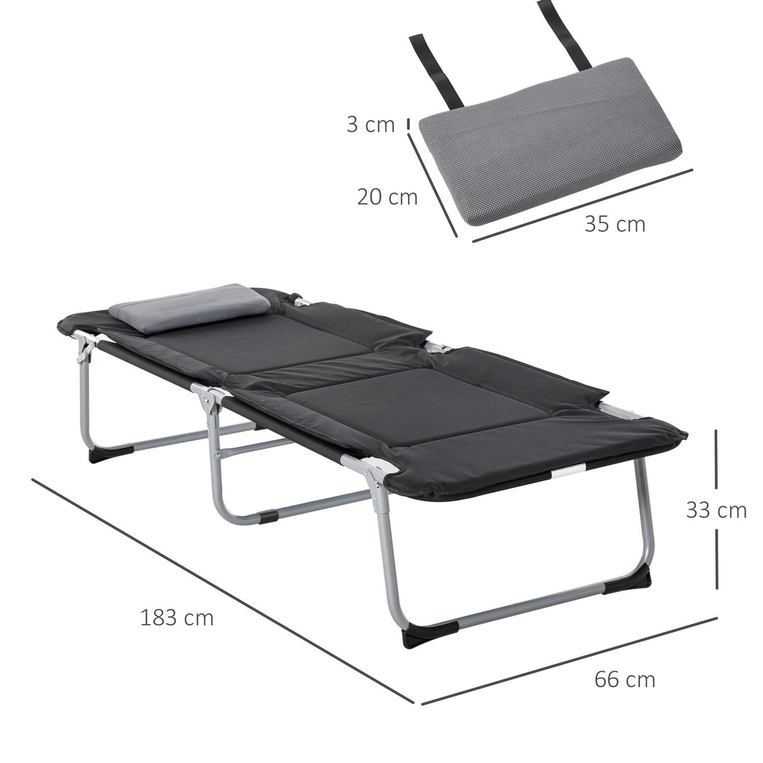 Northio  Lit De Camping Pliant Avec Oreiller, Léger Et Portable, Pour L'Extérieur Et Le Camping, Noir + Argent, 183 X 66 X 33 Cm 