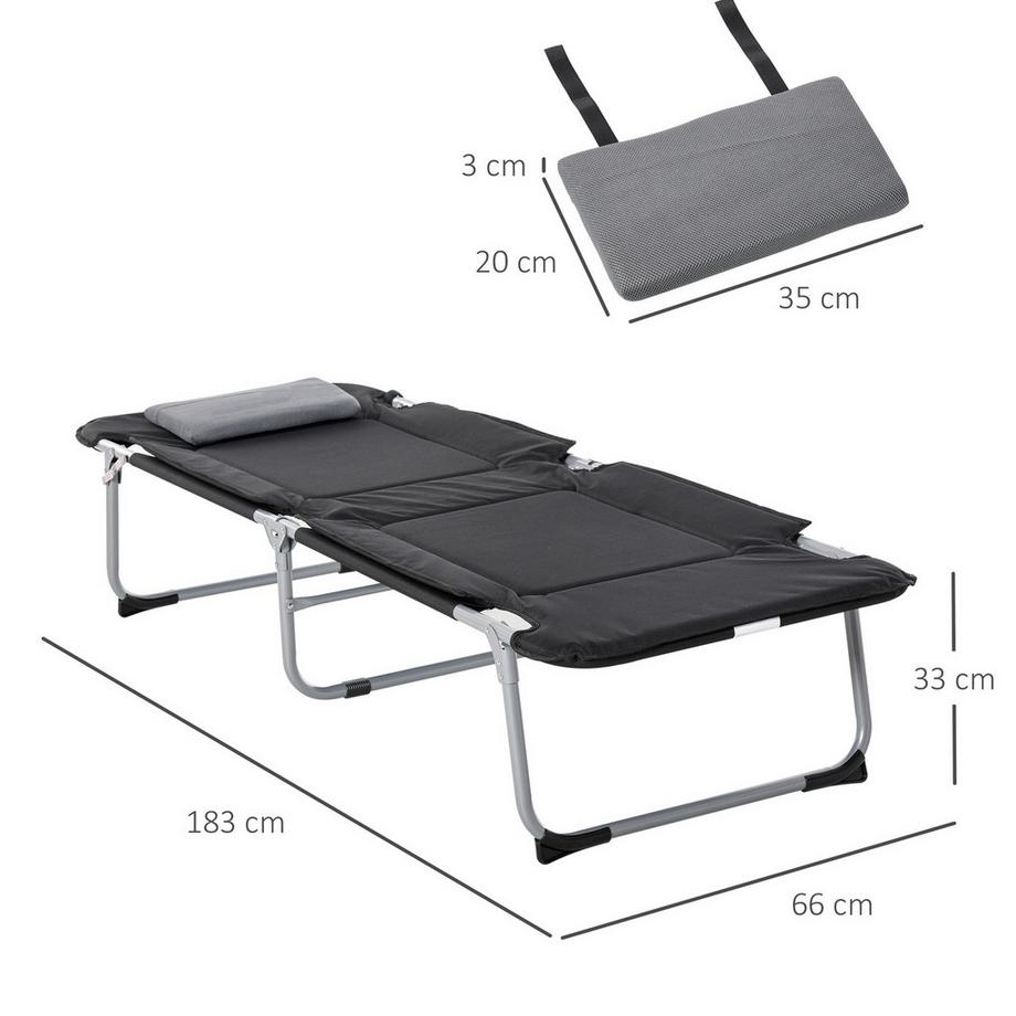 Northio  Klappbares Campingbett Feldbett Mit Kissen, Leicht & Tragbar, Für Outdoor & Camping, Schwarz+Silber, 183X66X33Cm 