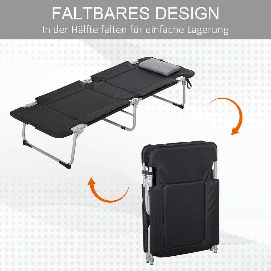 Northio  Klappbares Campingbett Feldbett Mit Kissen, Leicht & Tragbar, Für Outdoor & Camping, Schwarz+Silber, 183X66X33Cm 
