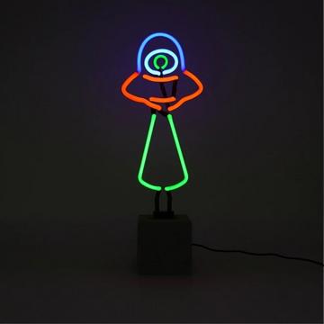 Glas Neon Tischlampe mit Betonsockel - UFO