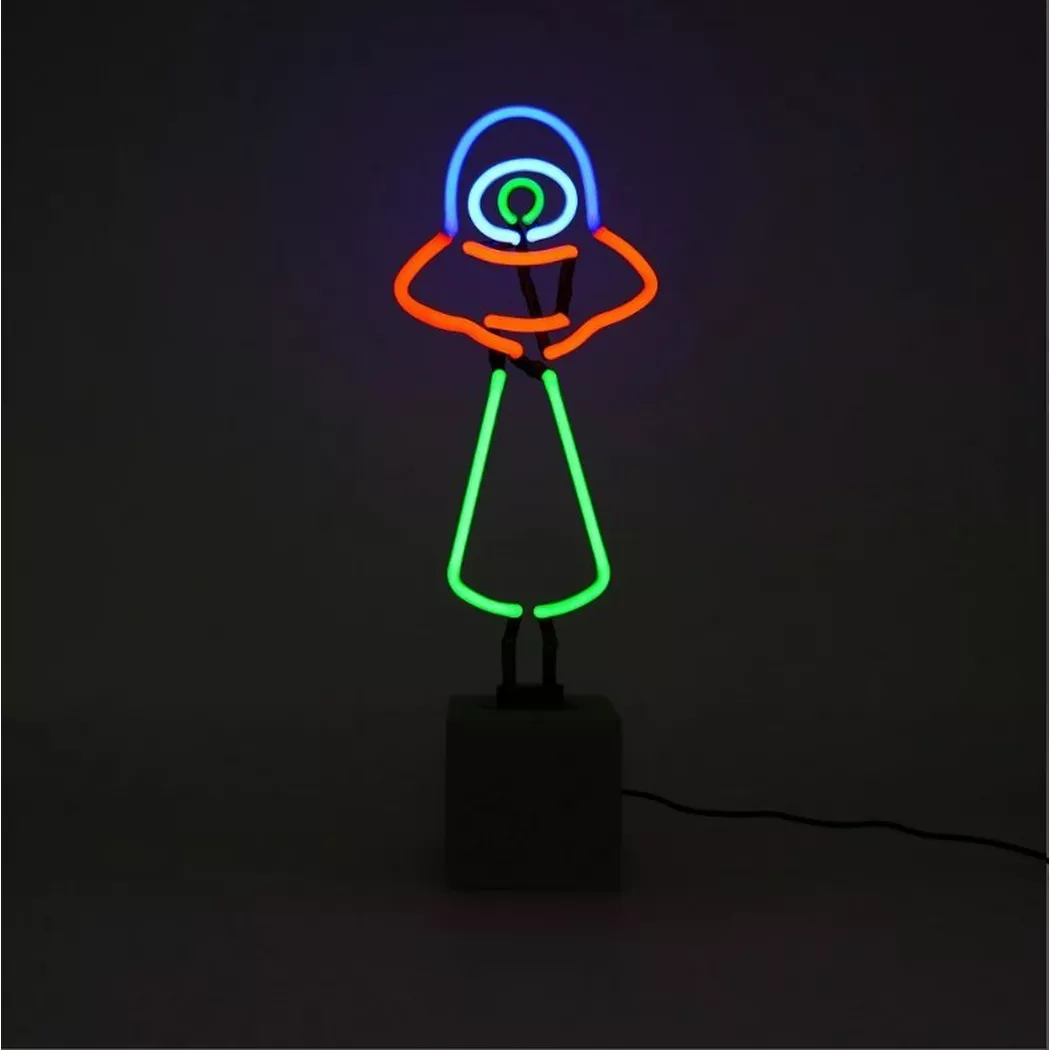 Locomocean – Glas Neon Tischlampe mit Betonsockel UFO, One Size, Multicolor