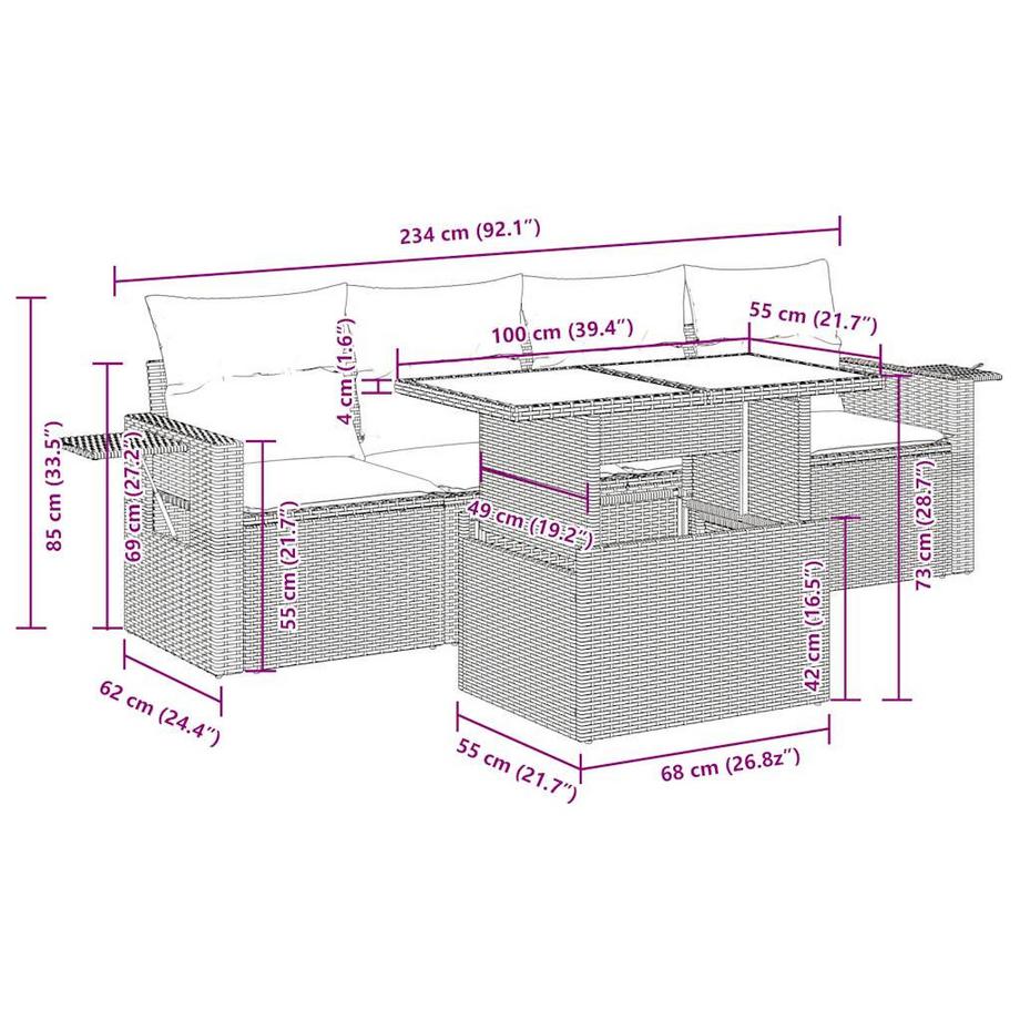 VidaXL set di divani da giardino Polirattan  