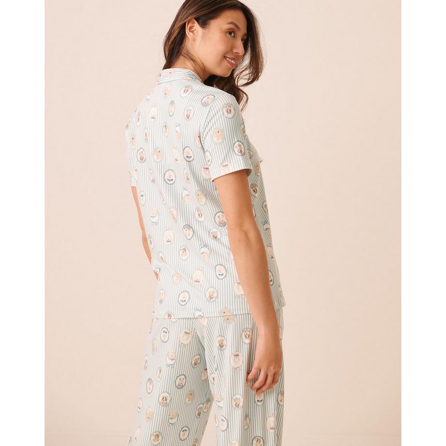 La Vie En Rose Ultraweiches Kurzarm-Hemd mit Pariser-Hunde-Print  