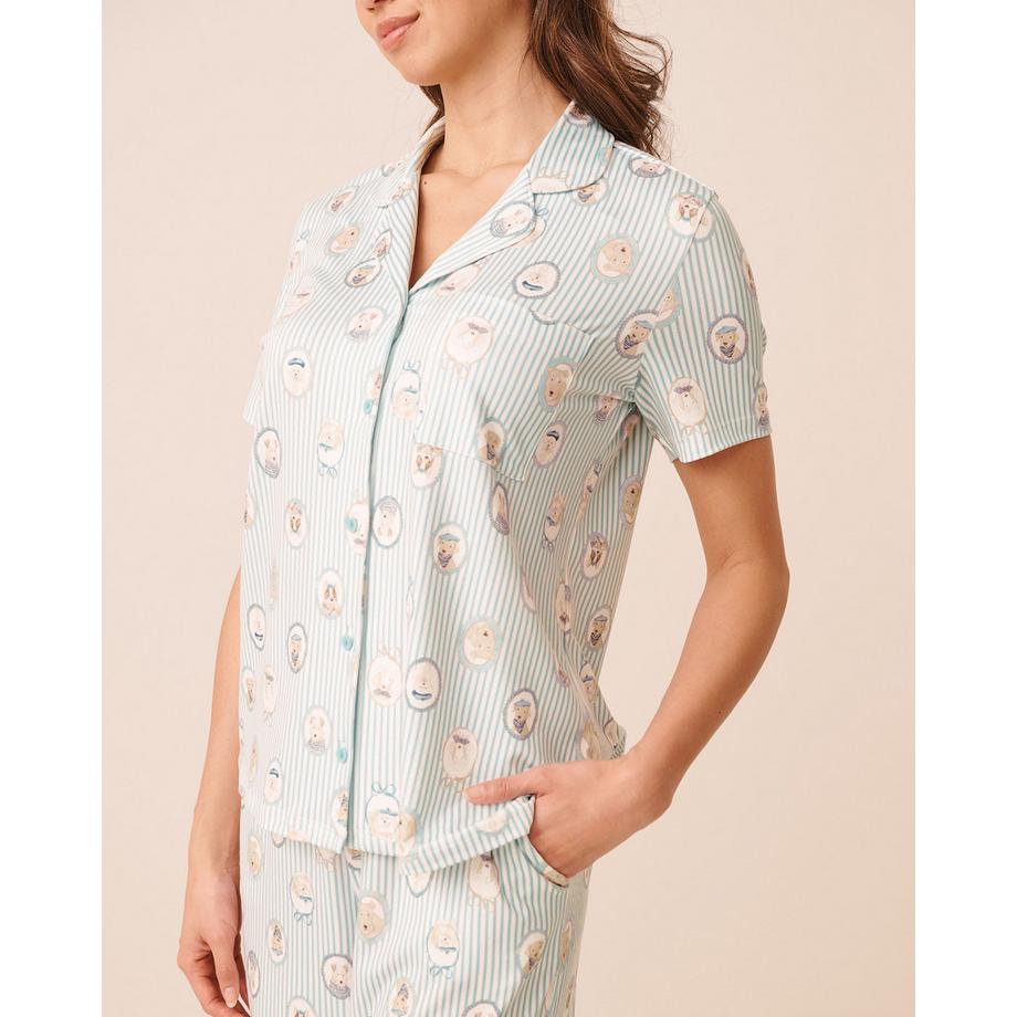 La Vie En Rose Ultraweiches Kurzarm-Hemd mit Pariser-Hunde-Print  