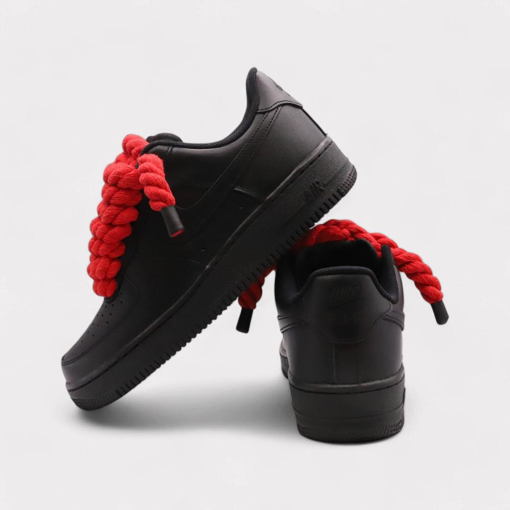 NIKE  Air Force 1 Black - Rope Lace Red 