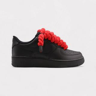 NIKE  Air Force 1 Black - Rope Lace Red 