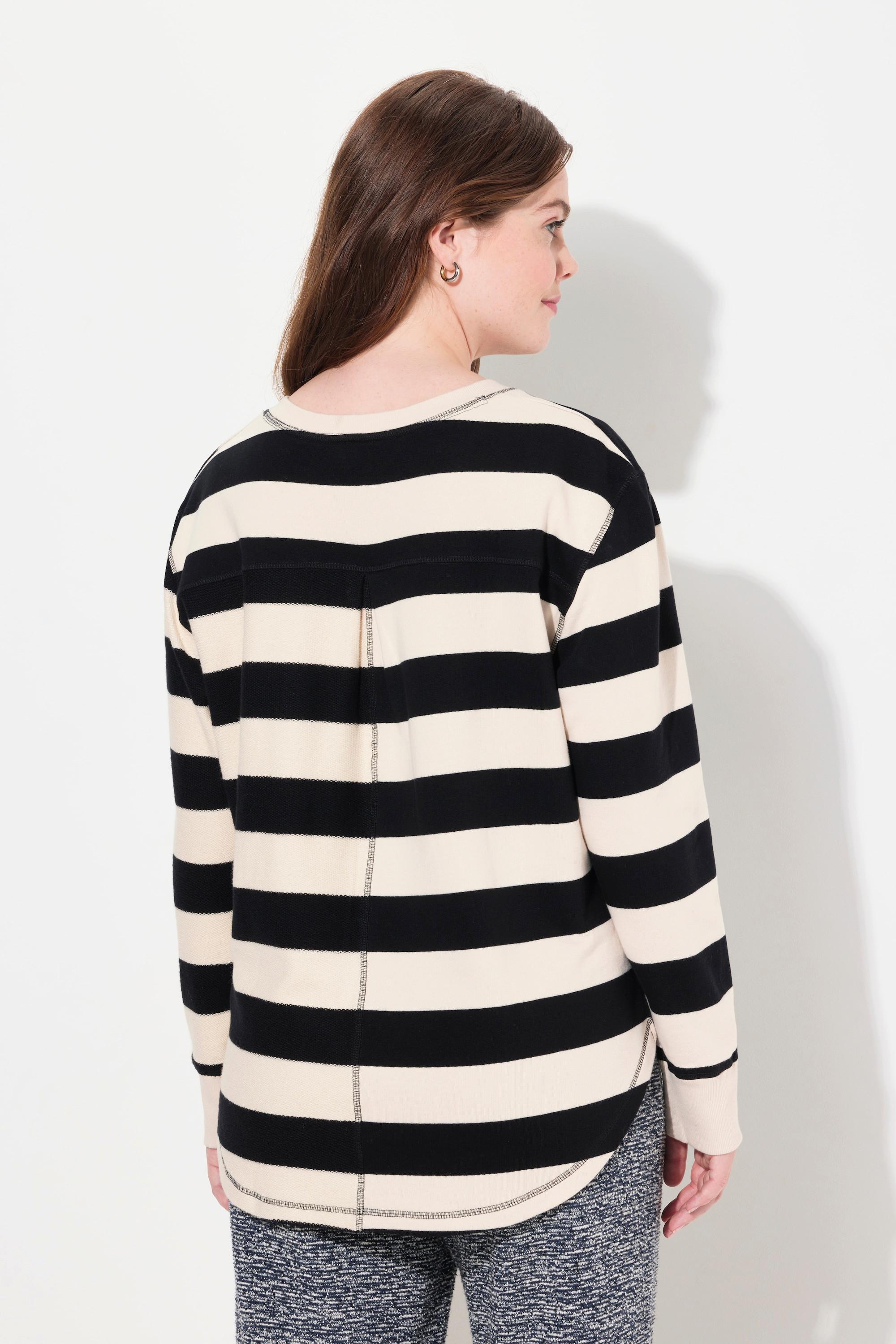 Ulla Popken Ringel V-Ausschnitt Langarm Sweater  