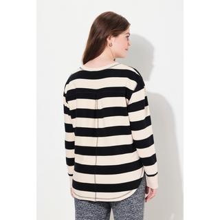 Ulla Popken Ringel V-Ausschnitt Langarm Sweater  