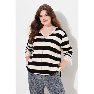 Ulla Popken Ringel V-Ausschnitt Langarm Sweater  
