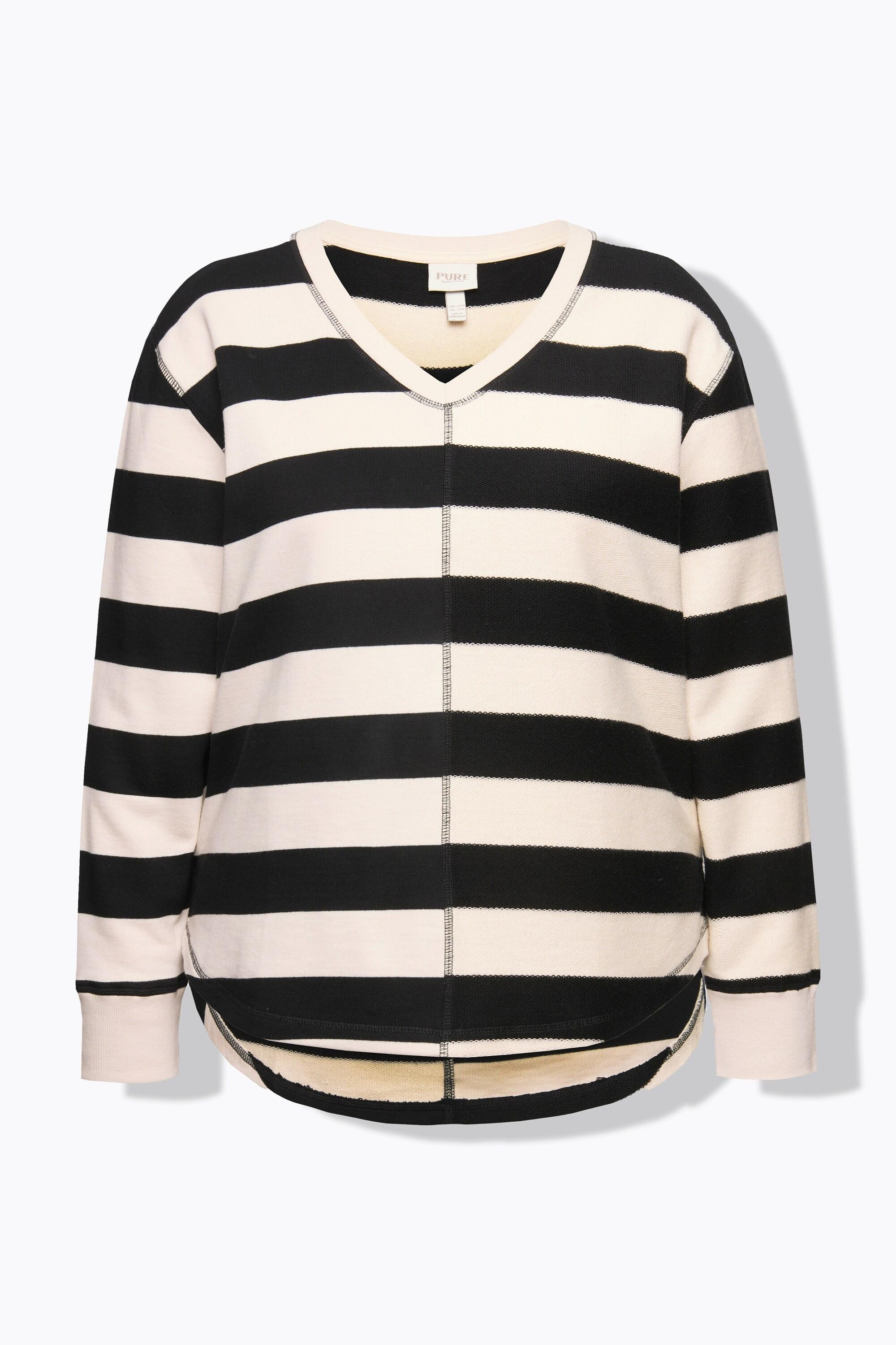 Ulla Popken Ringel V-Ausschnitt Langarm Sweater  