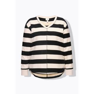 Ulla Popken Ringel V-Ausschnitt Langarm Sweater  