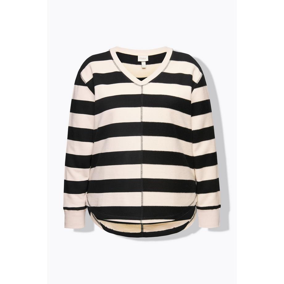 Ulla Popken Felpa righe scollo a V maniche lunghe  