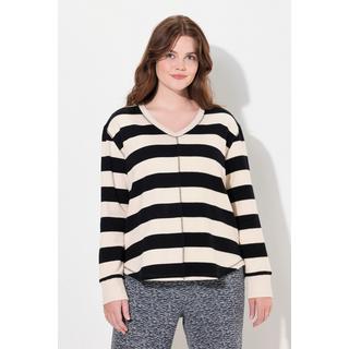 Ulla Popken Ringel V-Ausschnitt Langarm Sweater  