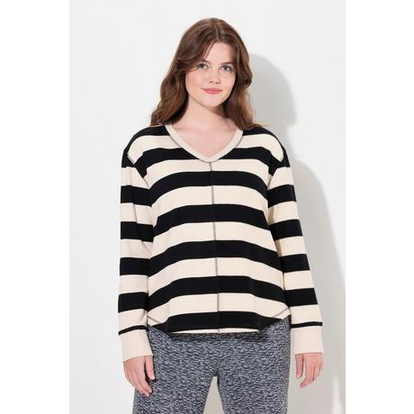 Ulla Popken Ringel V-Ausschnitt Langarm Sweater  
