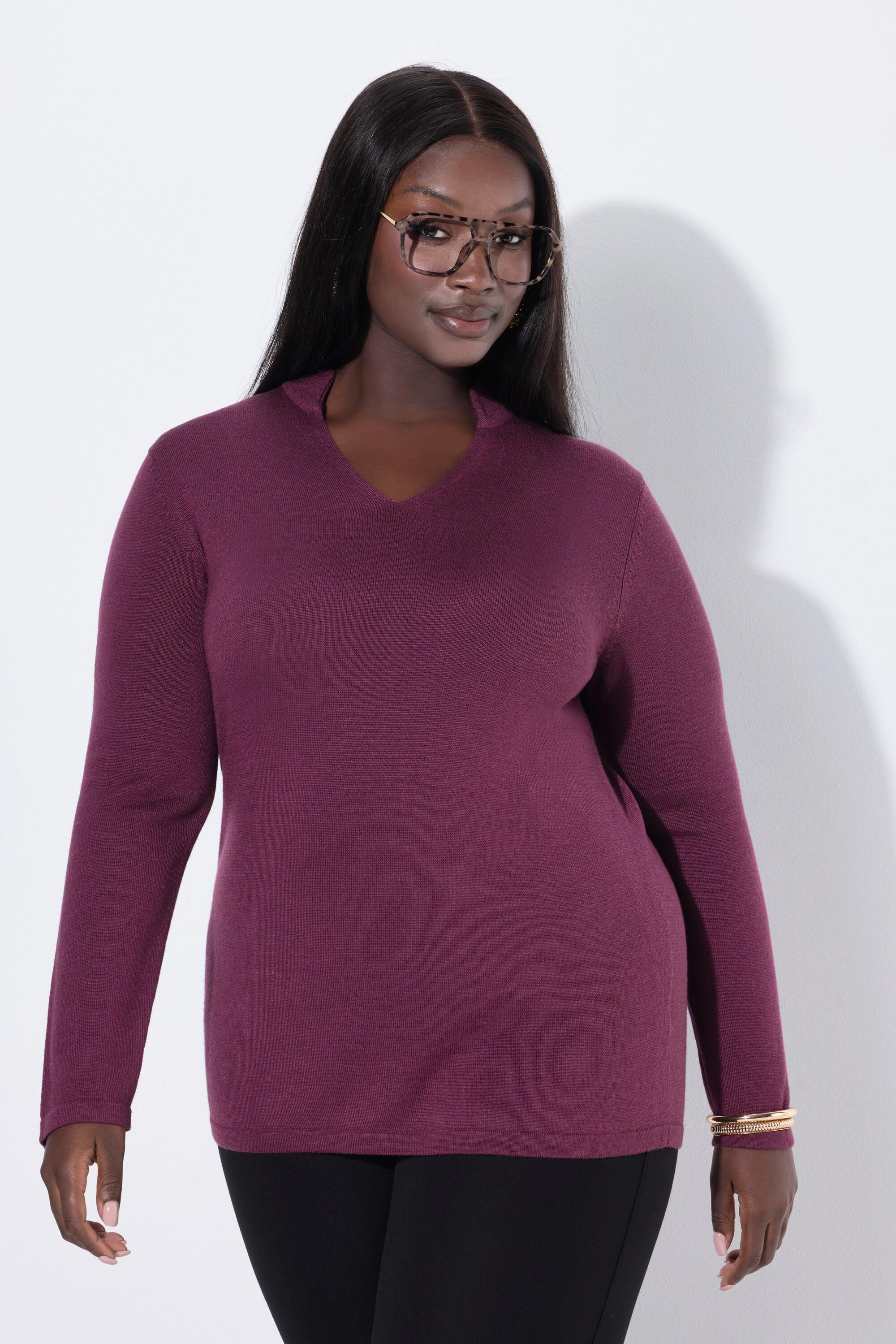 Ulla Popken Maglione Misto Seta Collo Montante Maniche Lunghe  