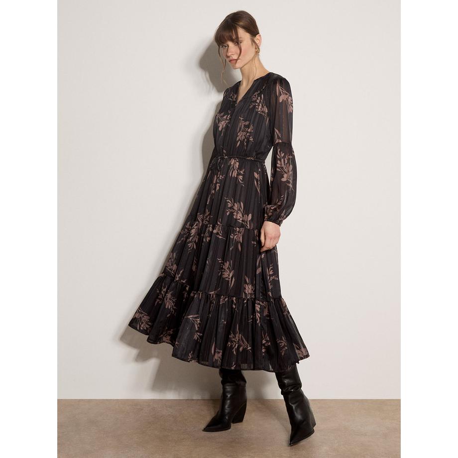 APRICOT Midi-Kleid mit floralem Muster und metallischem Schimmer  