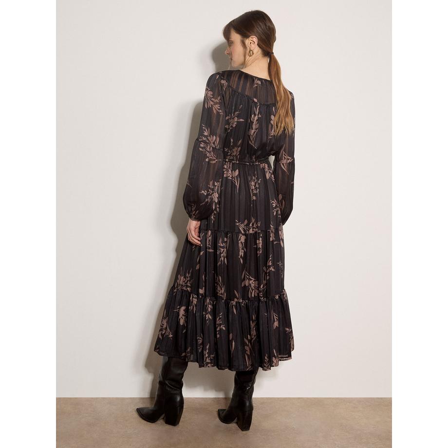 APRICOT Midi-Kleid mit floralem Muster und metallischem Schimmer  