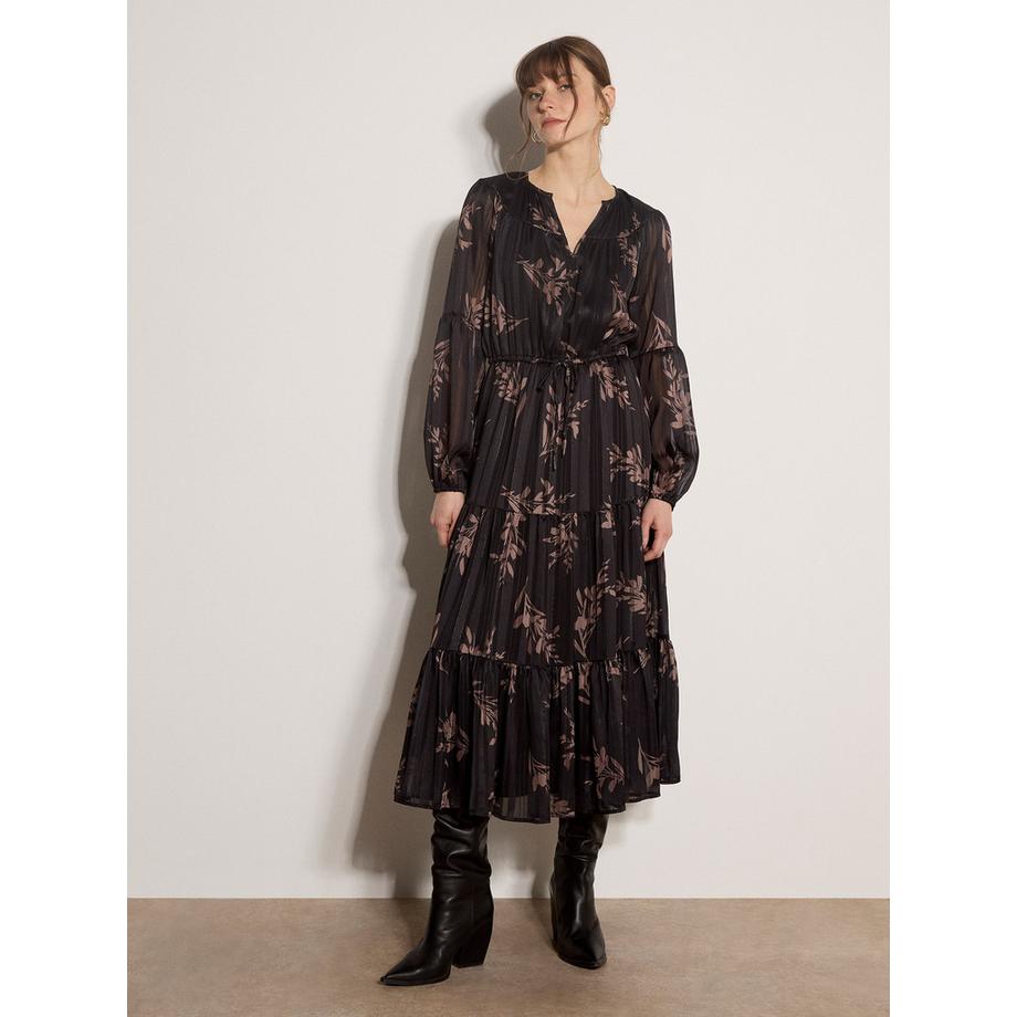 Midi-Kleid mit floraler Silhouette und metallischem Schimmer