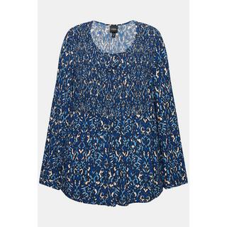 Ulla Popken  Blusa a punto smock con scollo a girocollo e maniche lunghe e svasate 