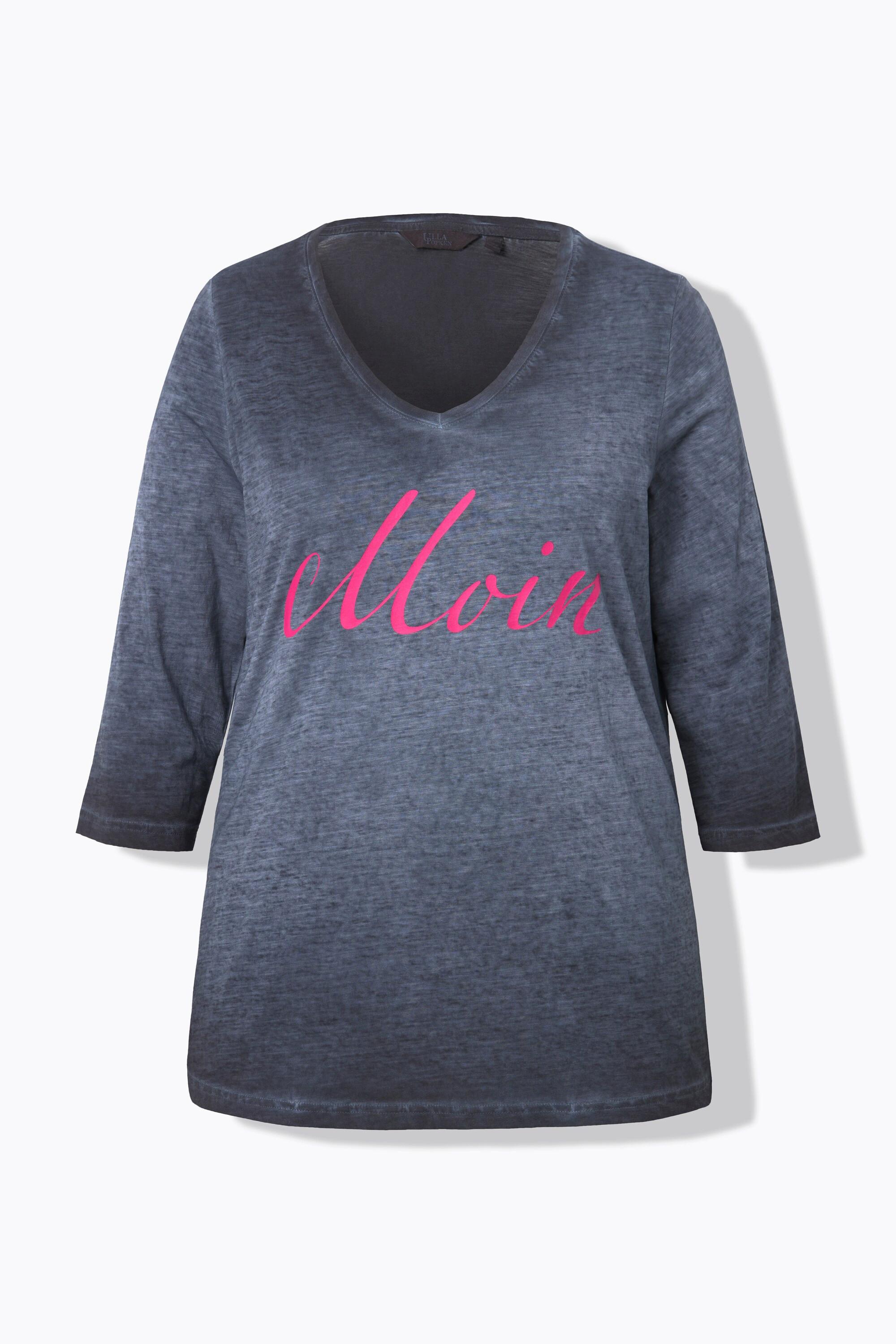 Ulla Popken  T-Shirt, Moin, Cold Dyed, V-Ausschnitt, 3/4-Arm 