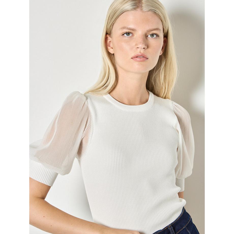 Plisseeärmel-Strickpullover