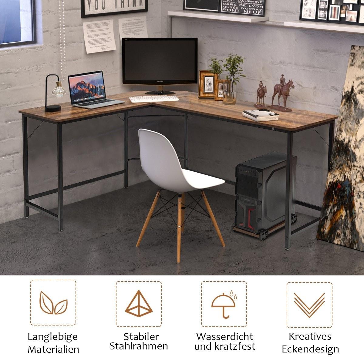 Northix Bureau d'ordinateur en forme de L Bureau d'angle PC Bureau d'angle noir/naturel 168 x 125 x 74 cm café  
