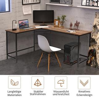 Northix Bureau d'ordinateur en forme de L Bureau d'angle PC Bureau d'angle noir/naturel 168 x 125 x 74 cm café  