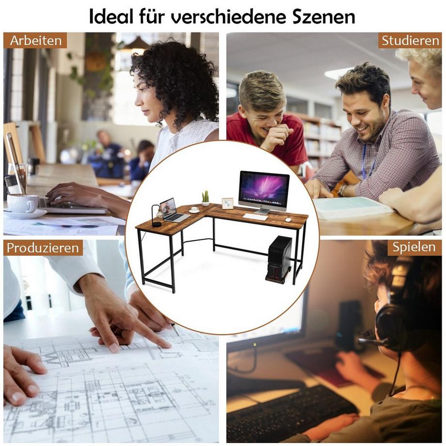 Northix L-Form Computertisch PC Eckschreibtisch Winkelschreibtisch Schwarz/Natur 168 x 125 x 74 cm-Kaffee  
