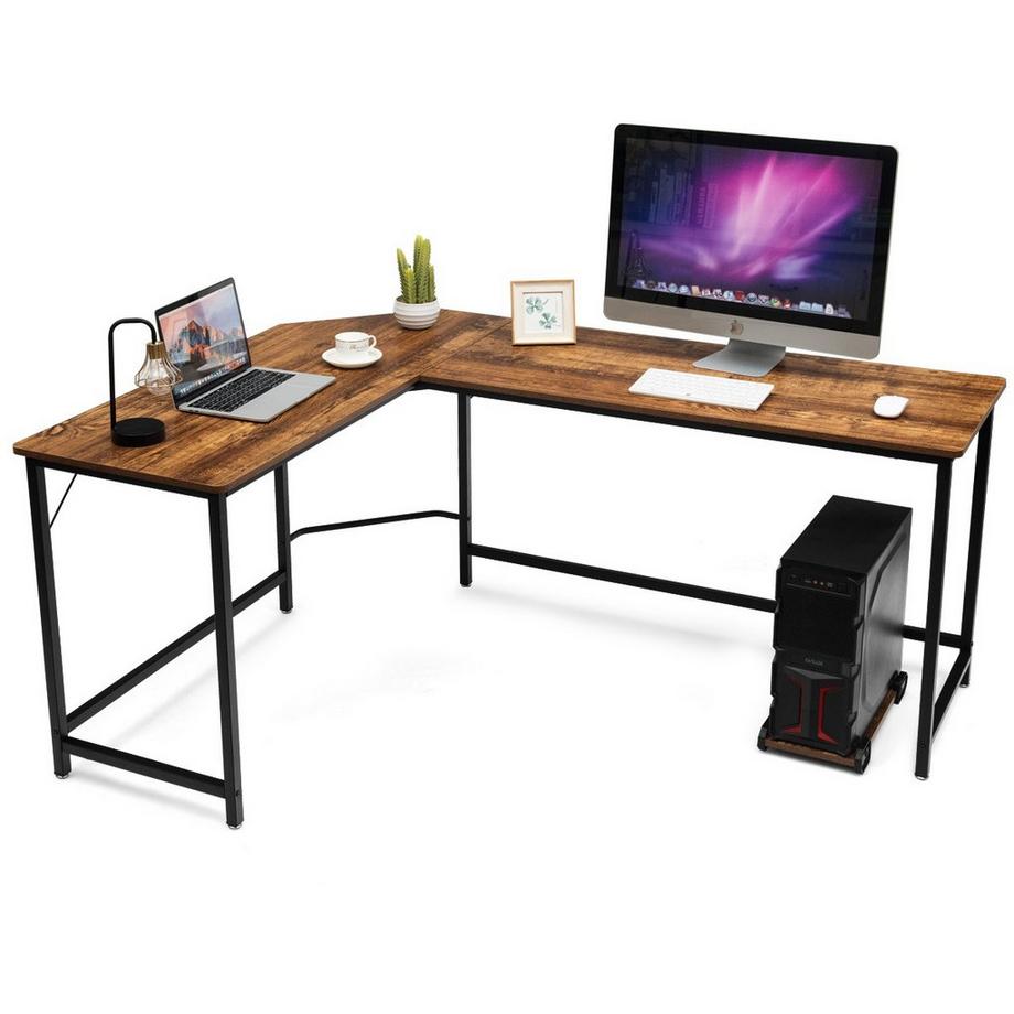 Northix L-Form Computertisch PC Eckschreibtisch Winkelschreibtisch Schwarz/Natur 168 x 125 x 74 cm-Kaffee  