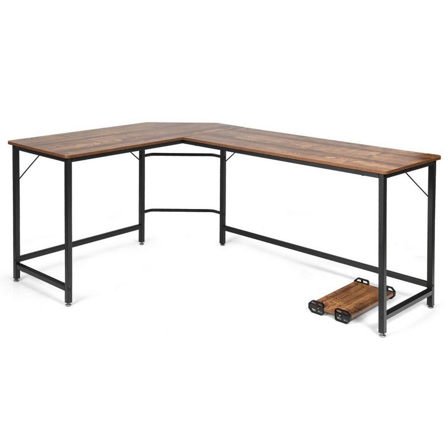 Northix L-Form Computertisch PC Eckschreibtisch Winkelschreibtisch Schwarz/Natur 168 x 125 x 74 cm-Kaffee  