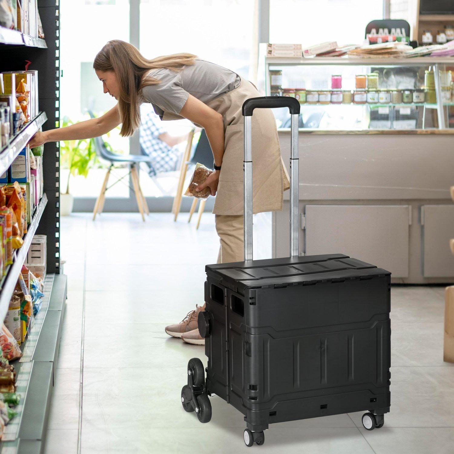 Northio Carrello spesa pieghevole, trasportabile fino a 80 kg, carrello spesa con manico telescopico regolabile, montascale con coperchio, carrello da trasporto  