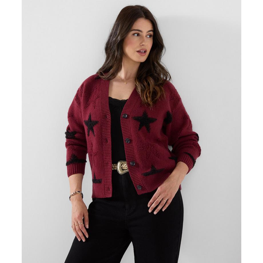 Atemberaubende Strickjacke mit Sternen und V-Ausschnitt