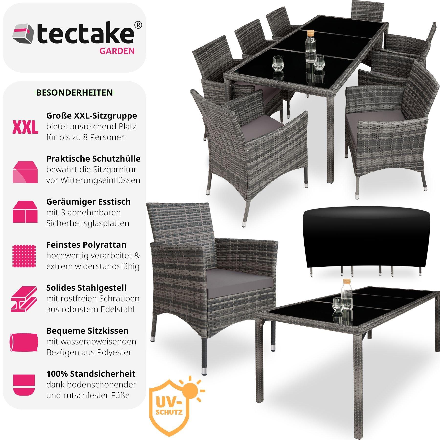 Tectake Rattan Sitzgruppe 8+1 mit Schutzhülle  