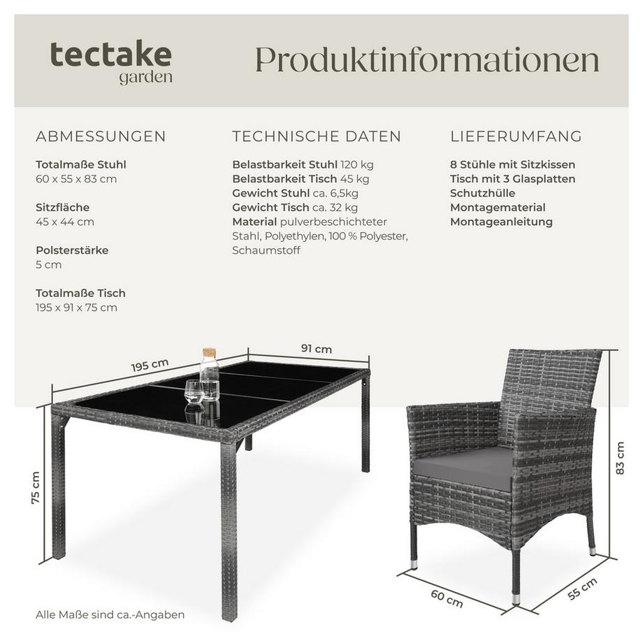 Tectake Rattan Sitzgruppe Almansa für 8 Personen widerstandsfähig  