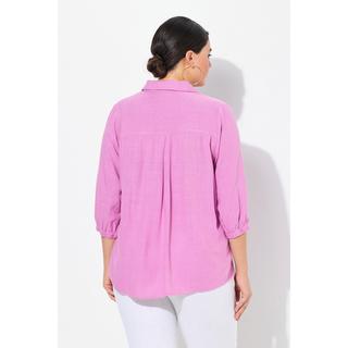 Ulla Popken Tunica Misto Lino Taglio Svasato Collo Camicia Maniche 3/4  