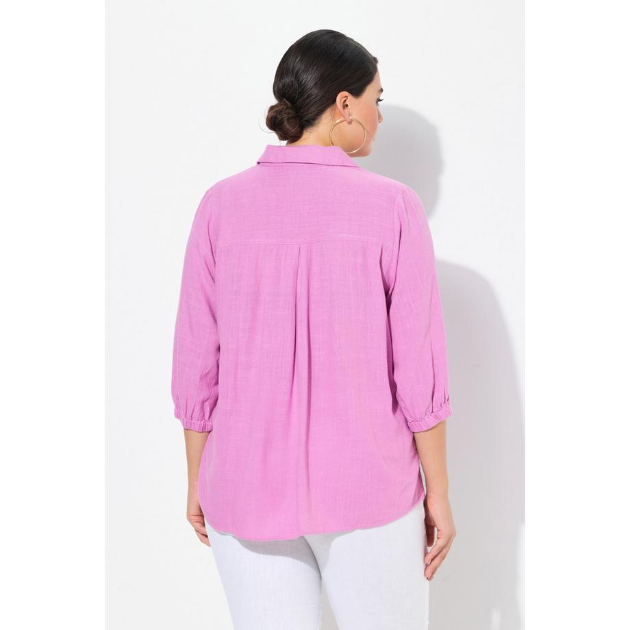 Ulla Popken Tunique Lin Mélangé Coupe Évasée Col Chemise Manches 3/4  