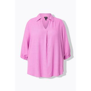 Ulla Popken Tunica Misto Lino Taglio Svasato Collo Camicia Maniche 3/4  