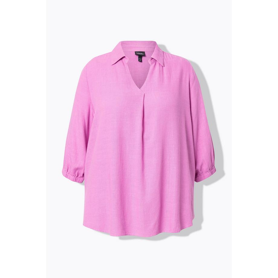 Ulla Popken Tunique Lin Mélangé Coupe Évasée Col Chemise Manches 3/4  