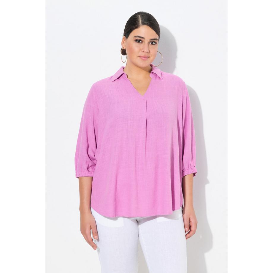 Ulla Popken Tunique Lin Mélangé Coupe Évasée Col Chemise Manches 3/4  