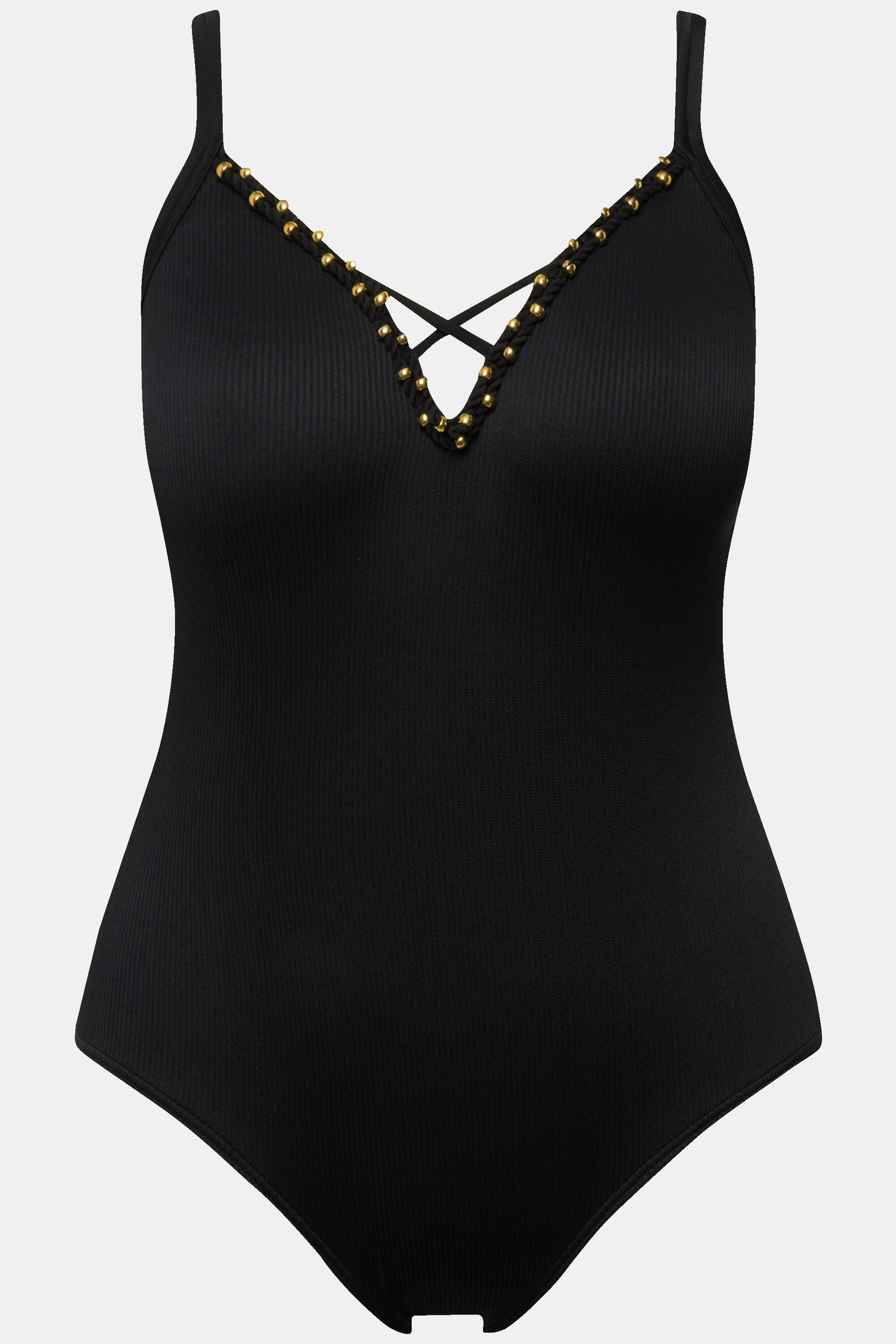 Ulla Popken Costume da bagno Perle Texture Coppe Morbide Laccetti Decorativi  