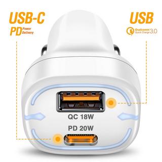 Avizar  Caricatore auto USB + USB-C LinQ bianco 