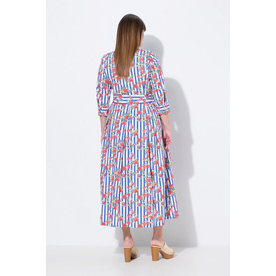 Ulla Popken Abito Chemisier Fiori Linea ad A Collo Camicia Maniche 3/4  